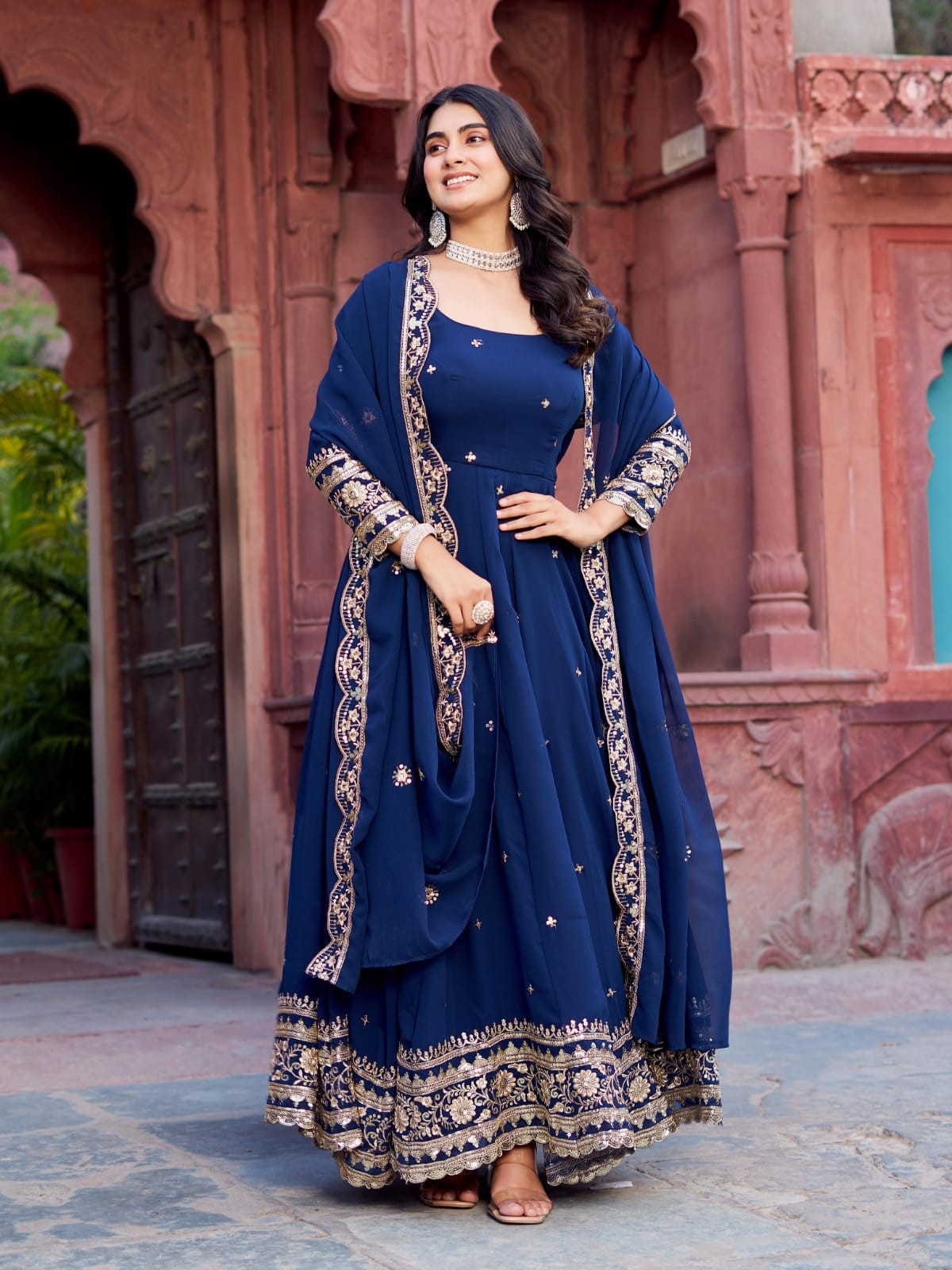 Traditional Inspired Full Length Gown with Rich Ethnic Detailing